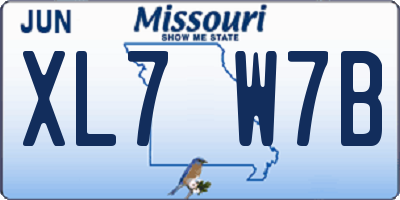 MO license plate XL7W7B