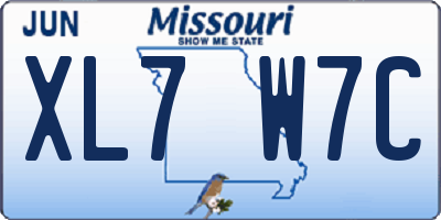 MO license plate XL7W7C