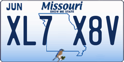 MO license plate XL7X8V