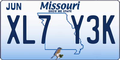 MO license plate XL7Y3K