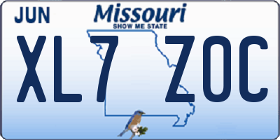 MO license plate XL7Z0C