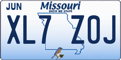 MO license plate XL7Z0J