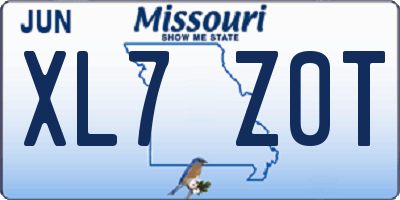 MO license plate XL7Z0T