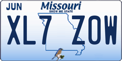 MO license plate XL7Z0W