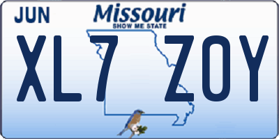 MO license plate XL7Z0Y