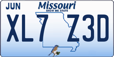MO license plate XL7Z3D