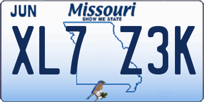 MO license plate XL7Z3K