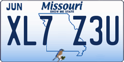 MO license plate XL7Z3U