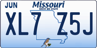 MO license plate XL7Z5J