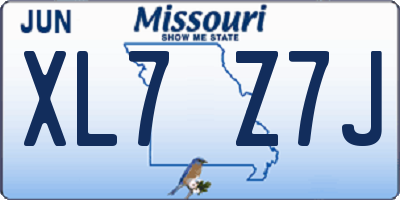 MO license plate XL7Z7J