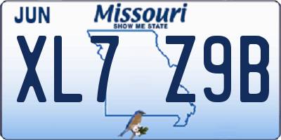 MO license plate XL7Z9B