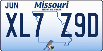 MO license plate XL7Z9D