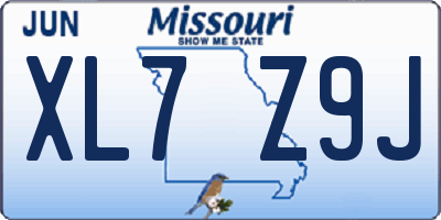 MO license plate XL7Z9J