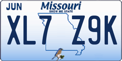 MO license plate XL7Z9K
