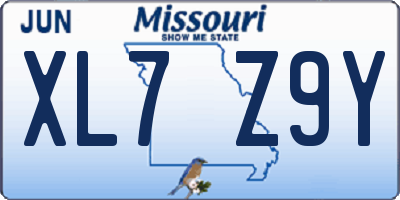 MO license plate XL7Z9Y