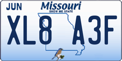 MO license plate XL8A3F