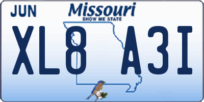 MO license plate XL8A3I