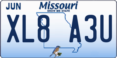 MO license plate XL8A3U