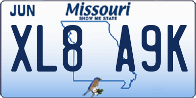 MO license plate XL8A9K