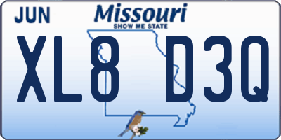 MO license plate XL8D3Q
