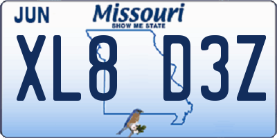 MO license plate XL8D3Z