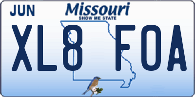 MO license plate XL8F0A