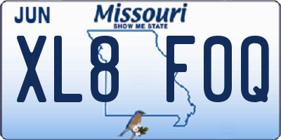 MO license plate XL8F0Q