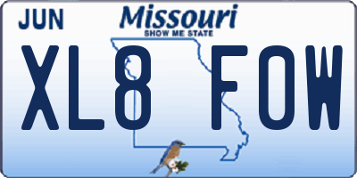 MO license plate XL8F0W