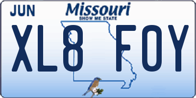 MO license plate XL8F0Y