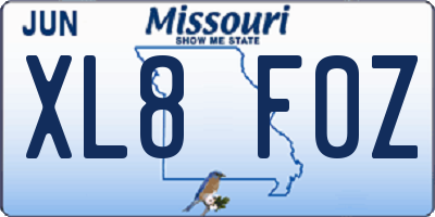 MO license plate XL8F0Z