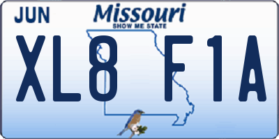 MO license plate XL8F1A