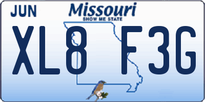 MO license plate XL8F3G