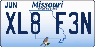 MO license plate XL8F3N