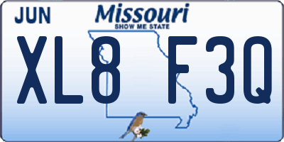 MO license plate XL8F3Q