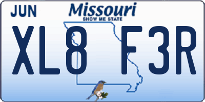 MO license plate XL8F3R
