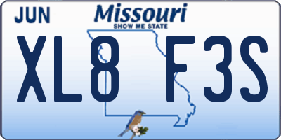 MO license plate XL8F3S