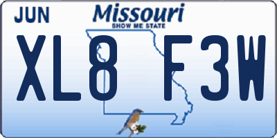 MO license plate XL8F3W