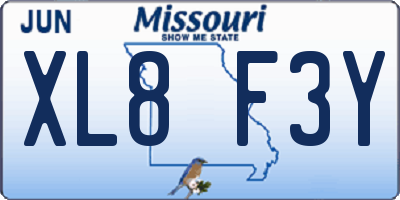 MO license plate XL8F3Y