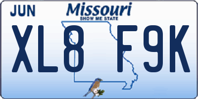 MO license plate XL8F9K