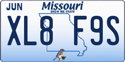 MO license plate XL8F9S