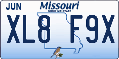 MO license plate XL8F9X