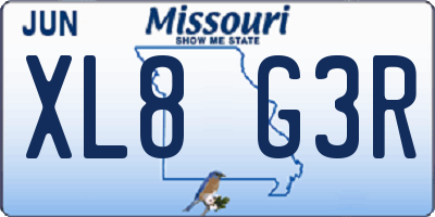 MO license plate XL8G3R
