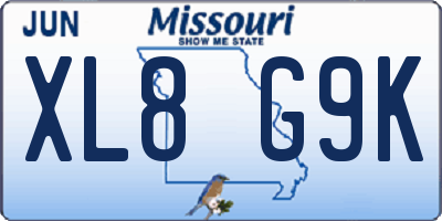 MO license plate XL8G9K