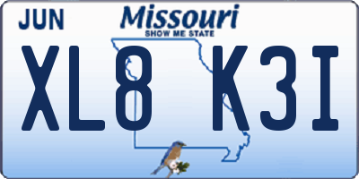 MO license plate XL8K3I