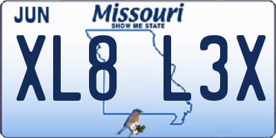 MO license plate XL8L3X