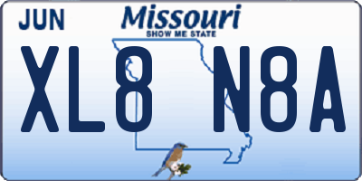 MO license plate XL8N8A