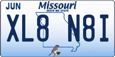 MO license plate XL8N8I