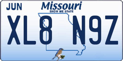 MO license plate XL8N9Z