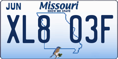MO license plate XL8O3F