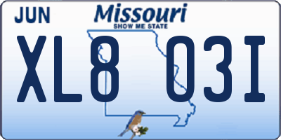 MO license plate XL8O3I